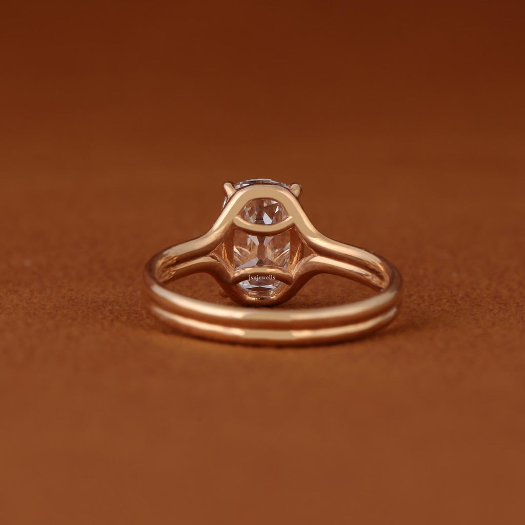 Floating Split Shank Old Mine Cut Elongated Cushion Lab Diamond Engagement Half Bezel Ring