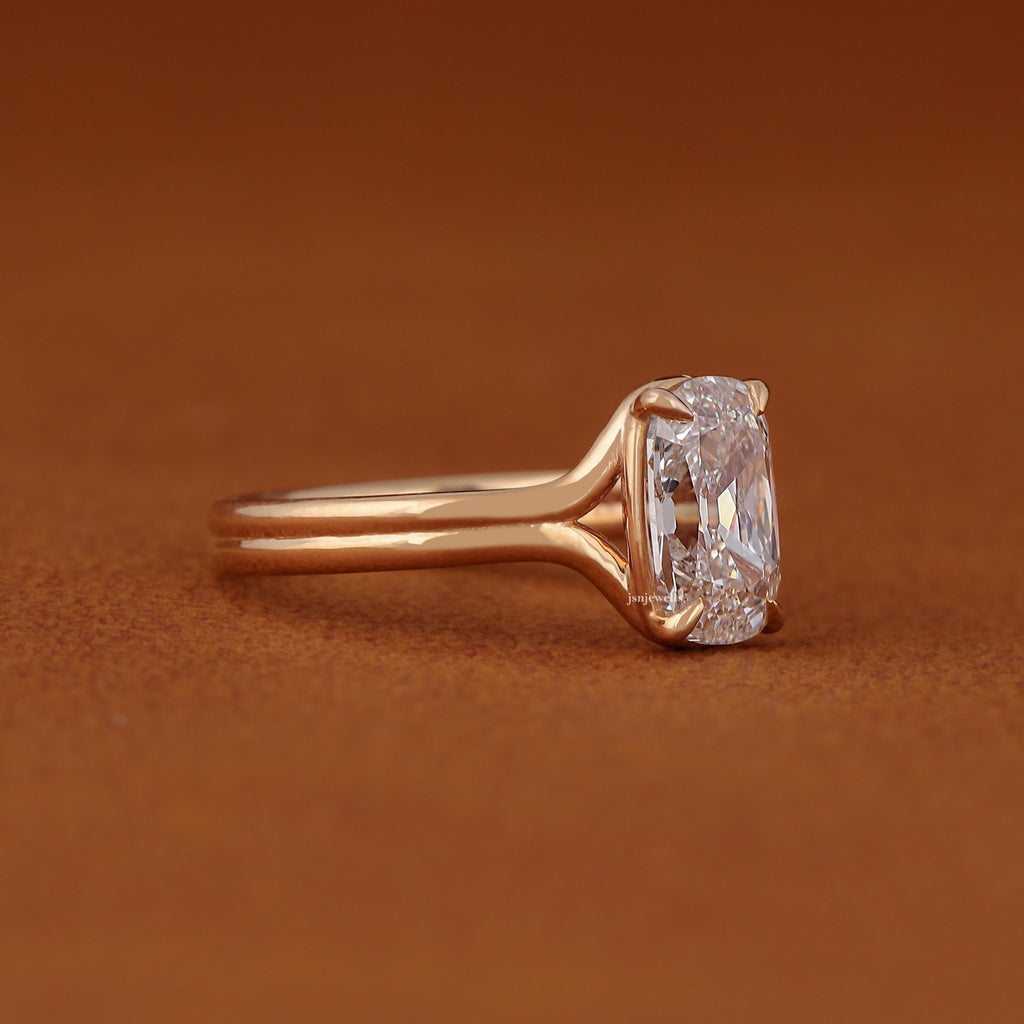 Floating Split Shank Old Mine Cut Elongated Cushion Lab Diamond Engagement Half Bezel Ring