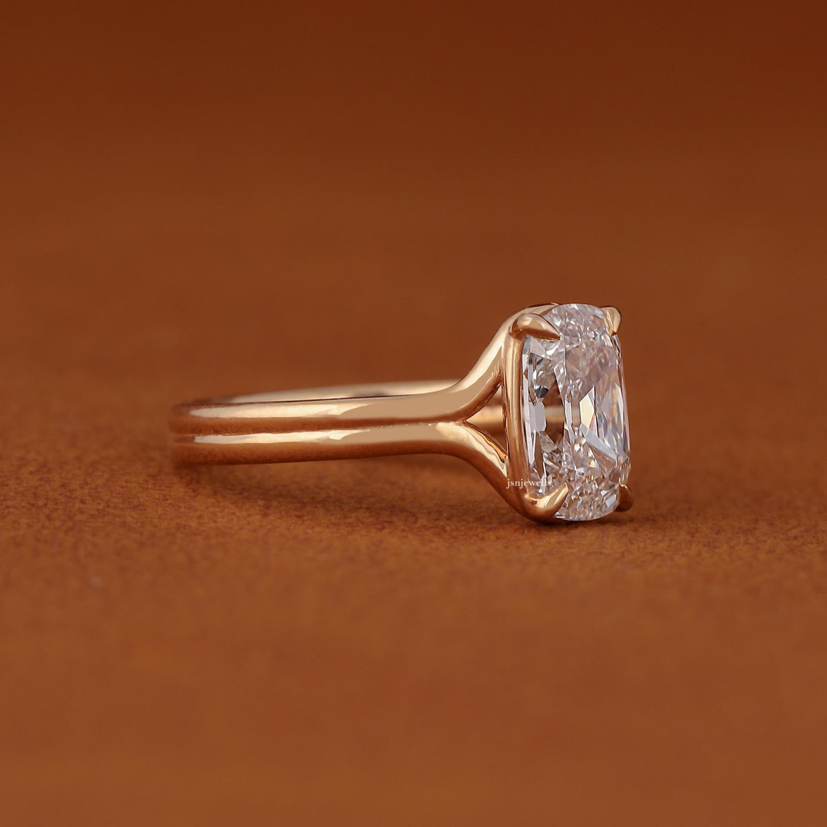 Floating Split Shank Old Mine Cut Elongated Cushion Lab Diamond Engagement Half Bezel Ring