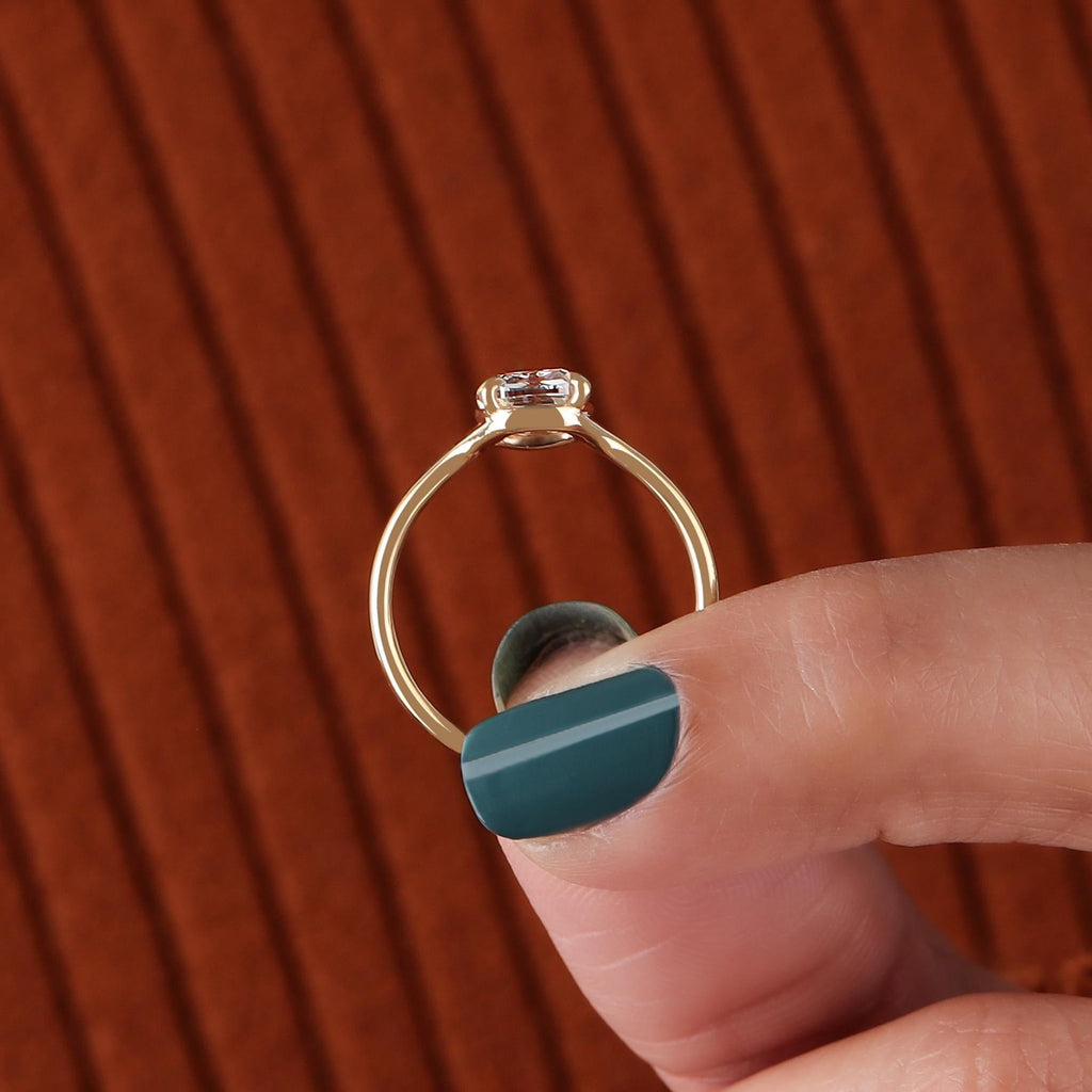 Floating Split Shank Old Mine Cut Elongated Cushion Lab Diamond Engagement Half Bezel Ring