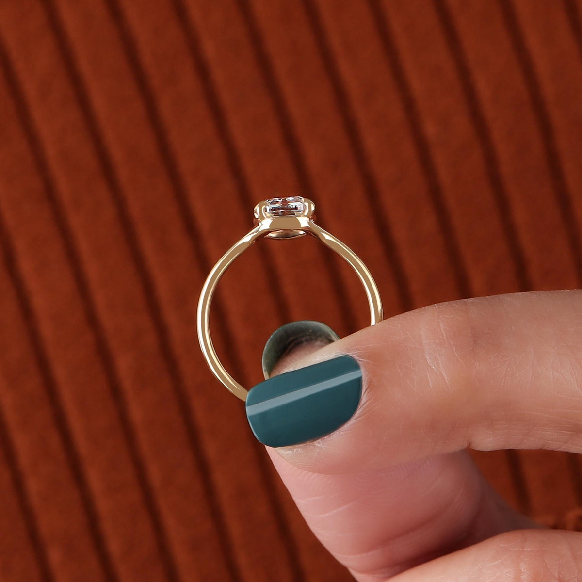 Floating Split Shank Old Mine Cut Elongated Cushion Lab Diamond Engagement Half Bezel Ring