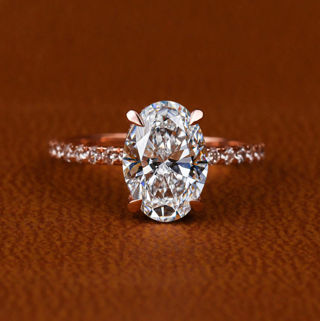 3.18 Carat Oval Lab Grown Diamond Engagement Ring: Hidden Halo, Certified Diamond Ring
