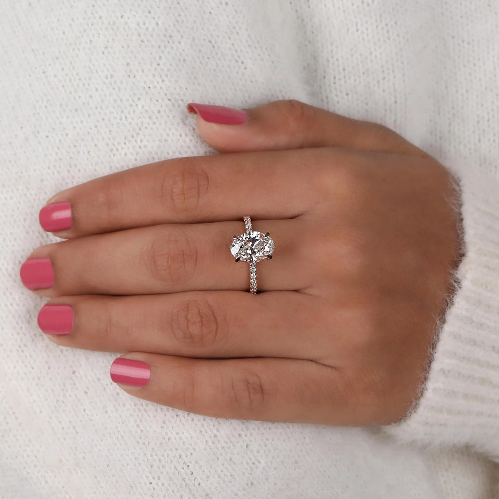 3.18 Carat Oval Lab Grown Diamond Engagement Ring: Hidden Halo, Certified Diamond Ring