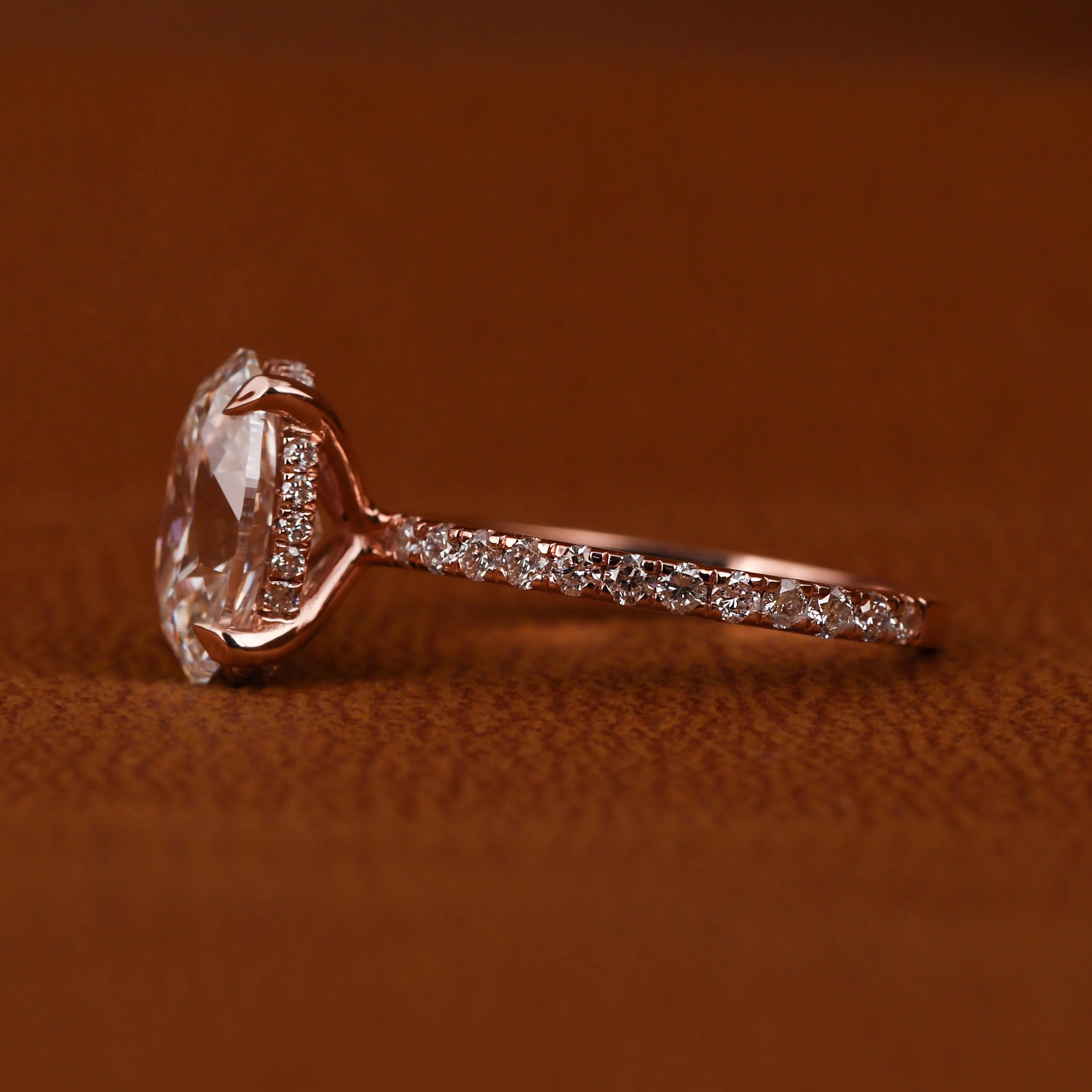 3.18 Carat Oval Lab Grown Diamond Engagement Ring: Hidden Halo, Certified Diamond Ring