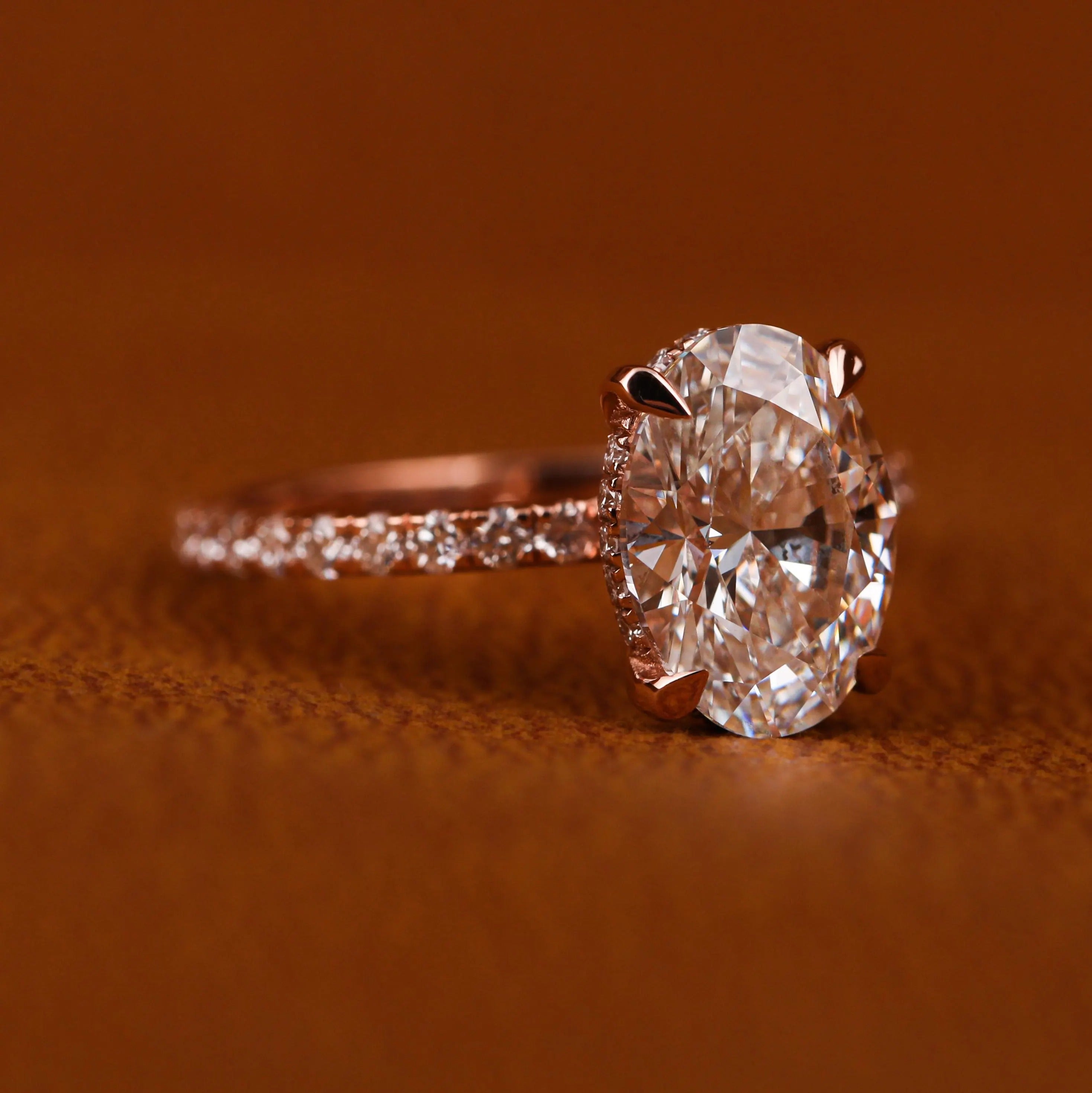 3.18 Carat Oval Lab Grown Diamond Engagement Ring: Hidden Halo, Certified Diamond Ring