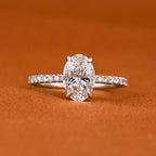1.5 CTW Oval Lab Grown Diamond Engagement Ring: Solid Gold Pave Band