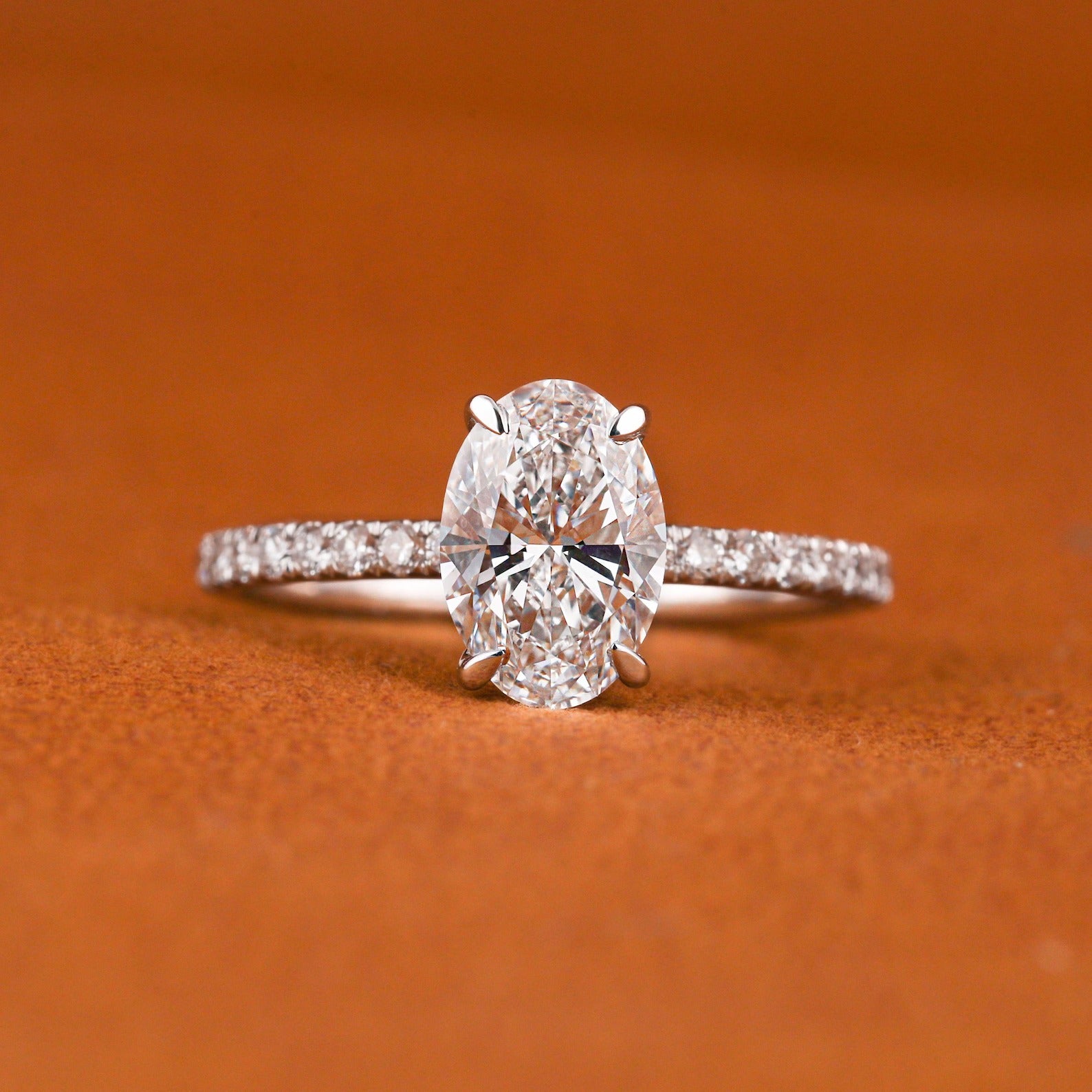 1.5 CTW Oval Lab Grown Diamond Engagement Ring: Solid Gold Pave Band