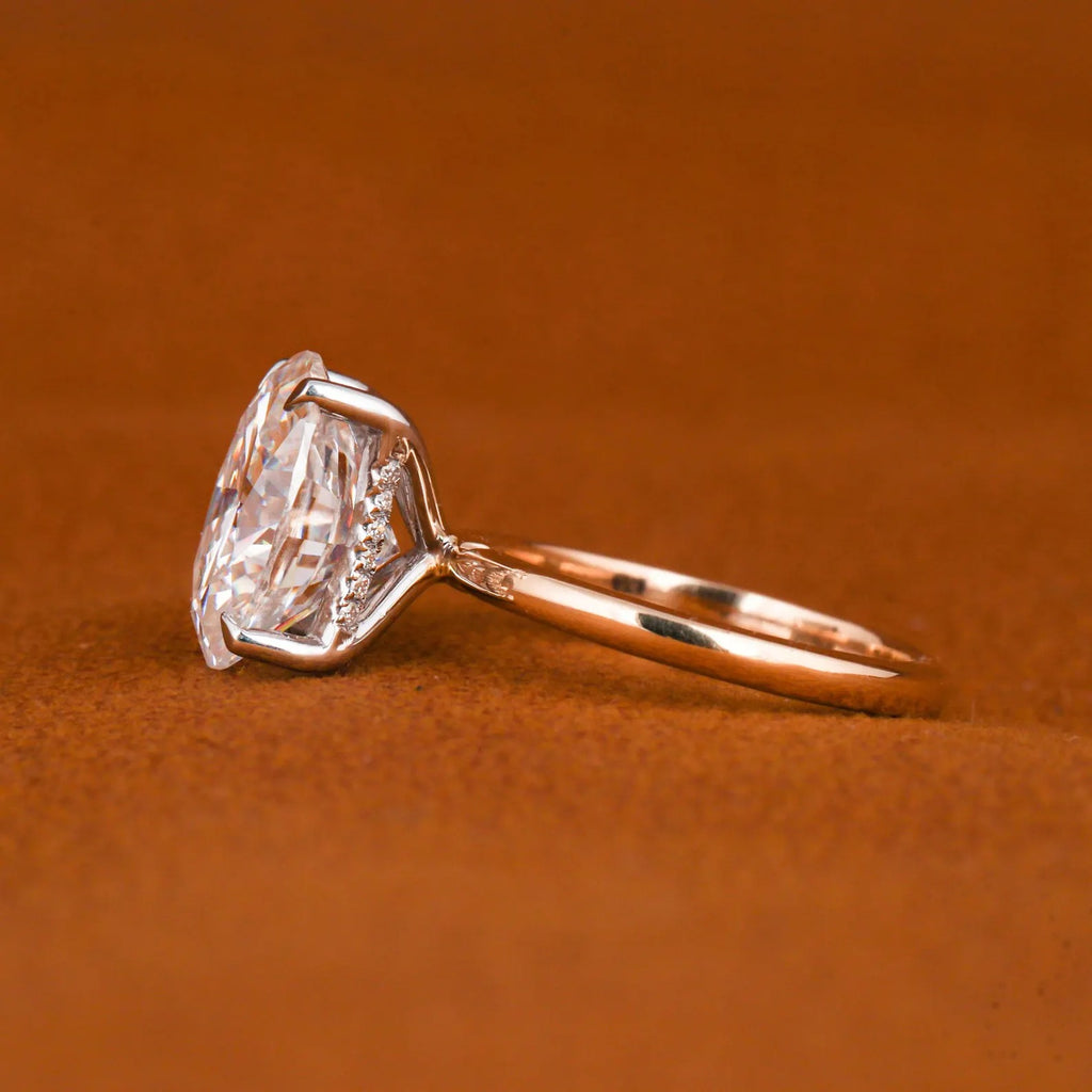 3 CT Oval Lab Grown Diamond Engagement Ring: Hidden Halo, Two-Tone Solid Gold