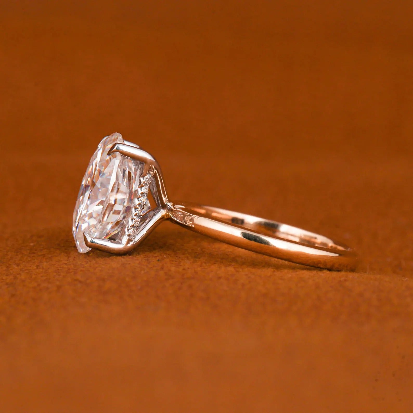 3 CT Oval Lab Grown Diamond Engagement Ring: Hidden Halo, Two-Tone Solid Gold