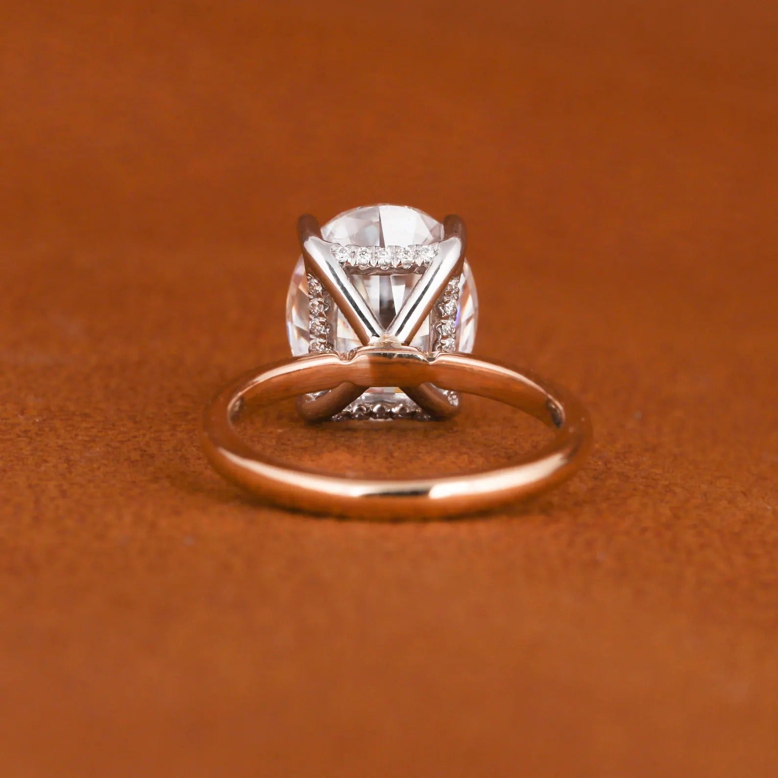 3 CT Oval Lab Grown Diamond Engagement Ring: Hidden Halo, Two-Tone Solid Gold