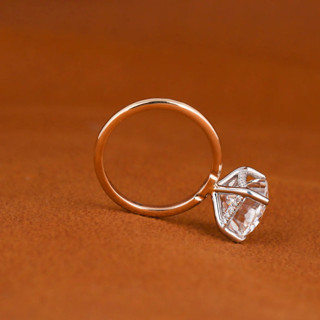 3 CT Oval Lab Grown Diamond Engagement Ring: Hidden Halo, Two-Tone Solid Gold