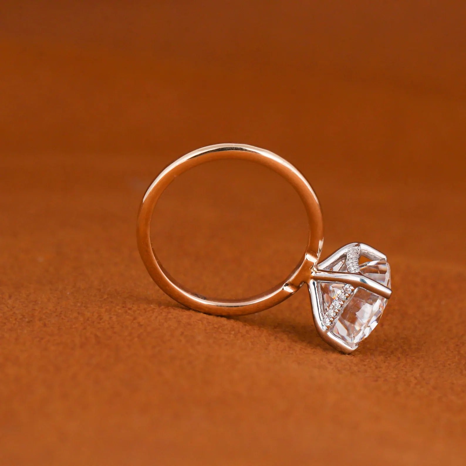 3 CT Oval Lab Grown Diamond Engagement Ring: Hidden Halo, Two-Tone Solid Gold