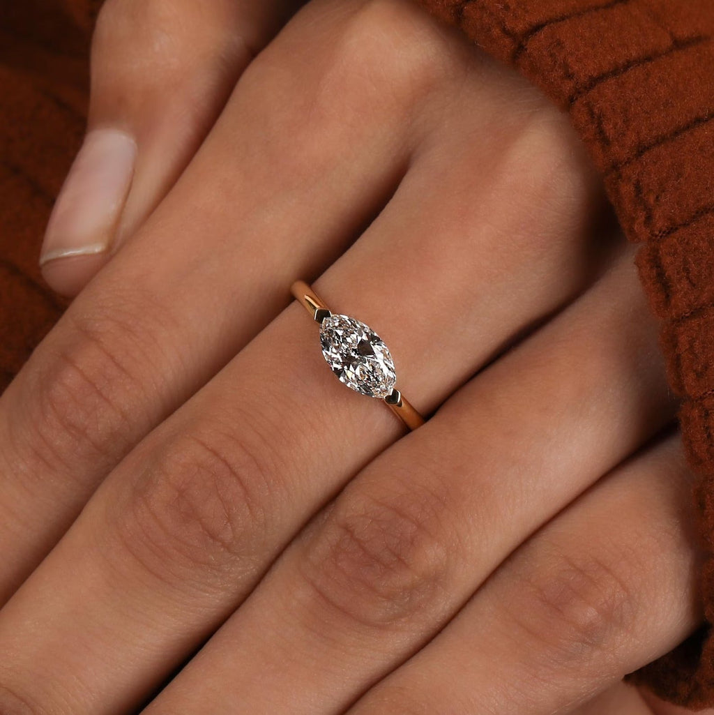 Marquise Lab Diamond Solitaire Ring_ Solid Gold East-west Setting Ring