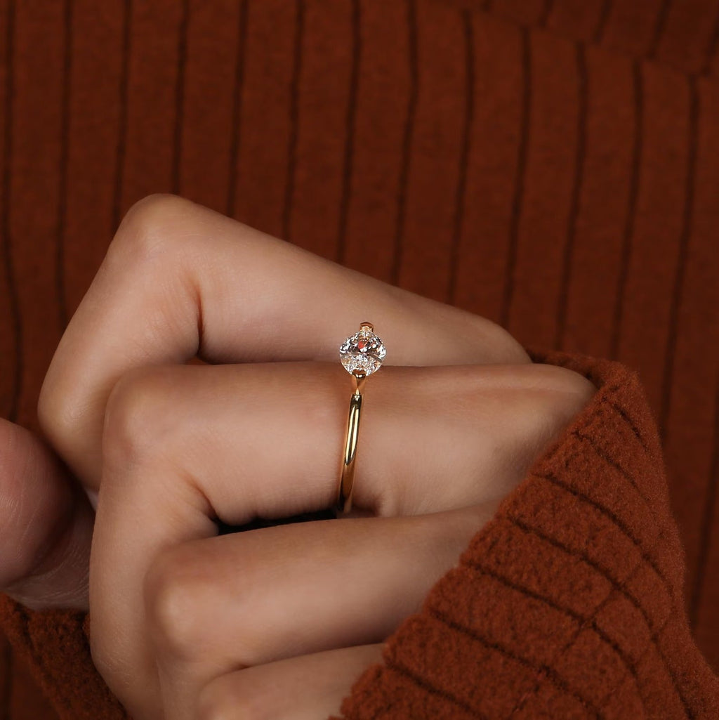 Marquise Lab Diamond Solitaire Ring_ Solid Gold East-west Setting Ring