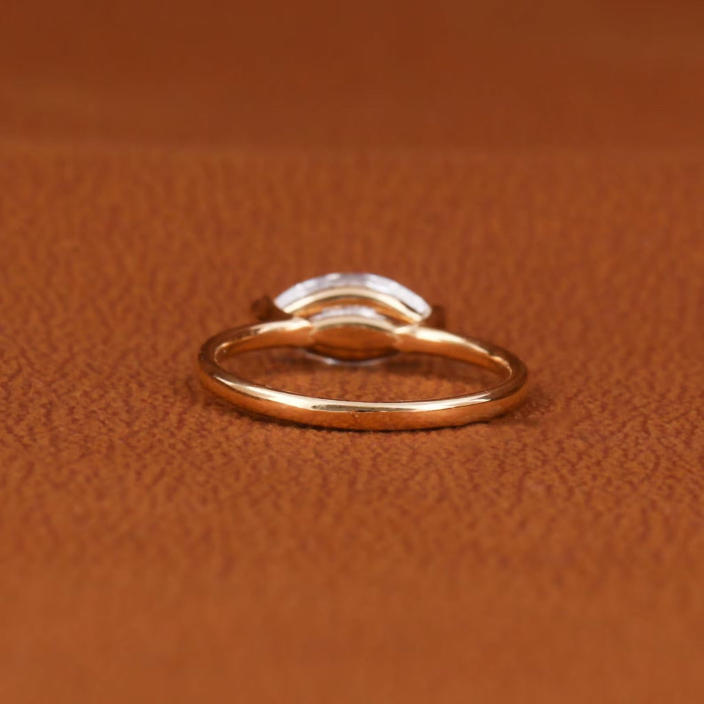 Marquise Lab Diamond Solitaire Ring_ Solid Gold East-west Setting Ring