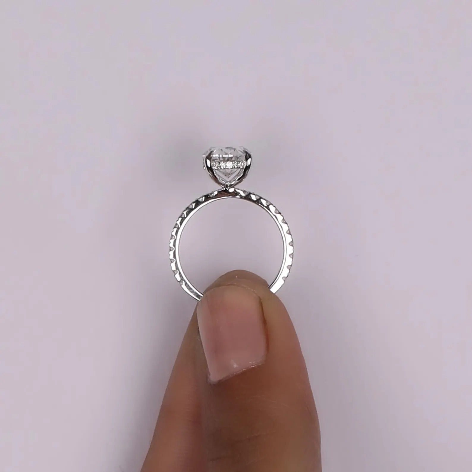 Certified Oval Lab Grown Diamond Engagement Ring: Hidden Halo Pave Band
