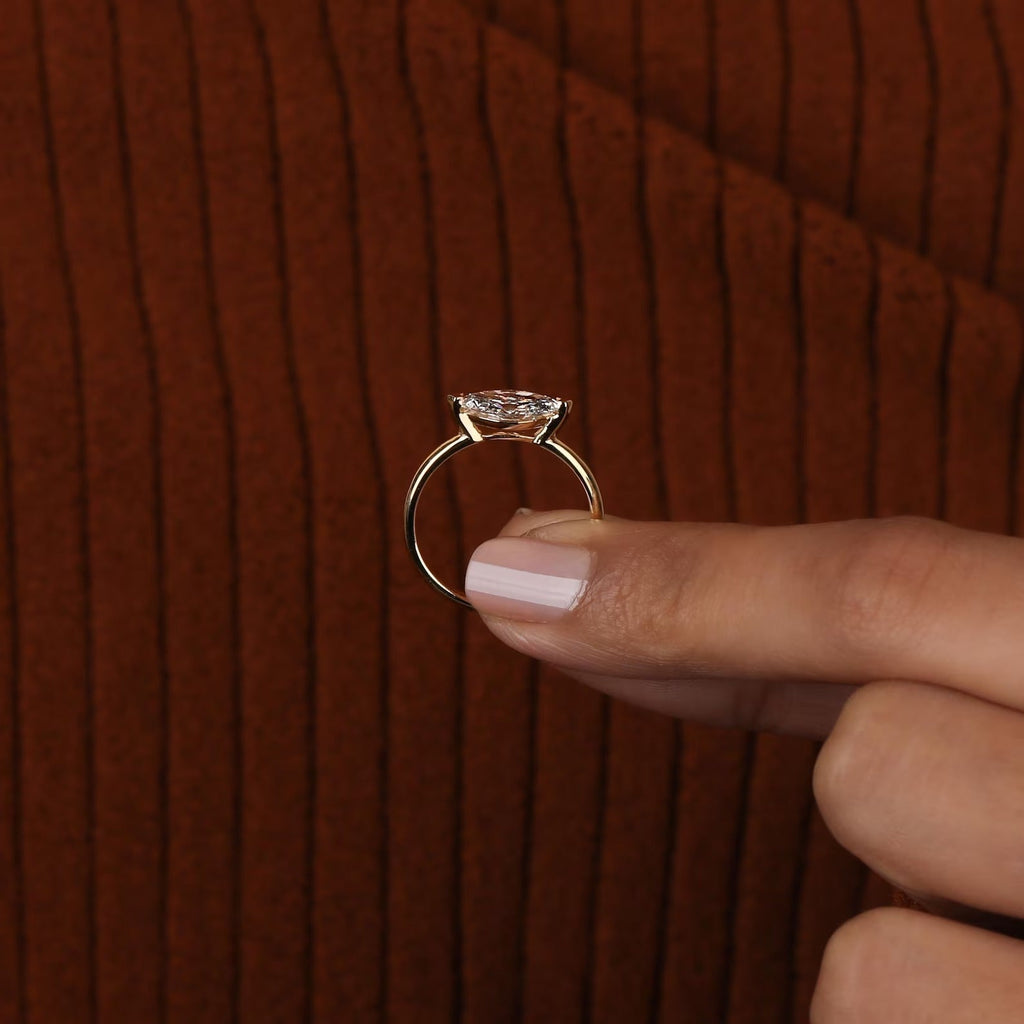 Marquise Lab Diamond Solitaire Ring_ Solid Gold East-west Setting Ring
