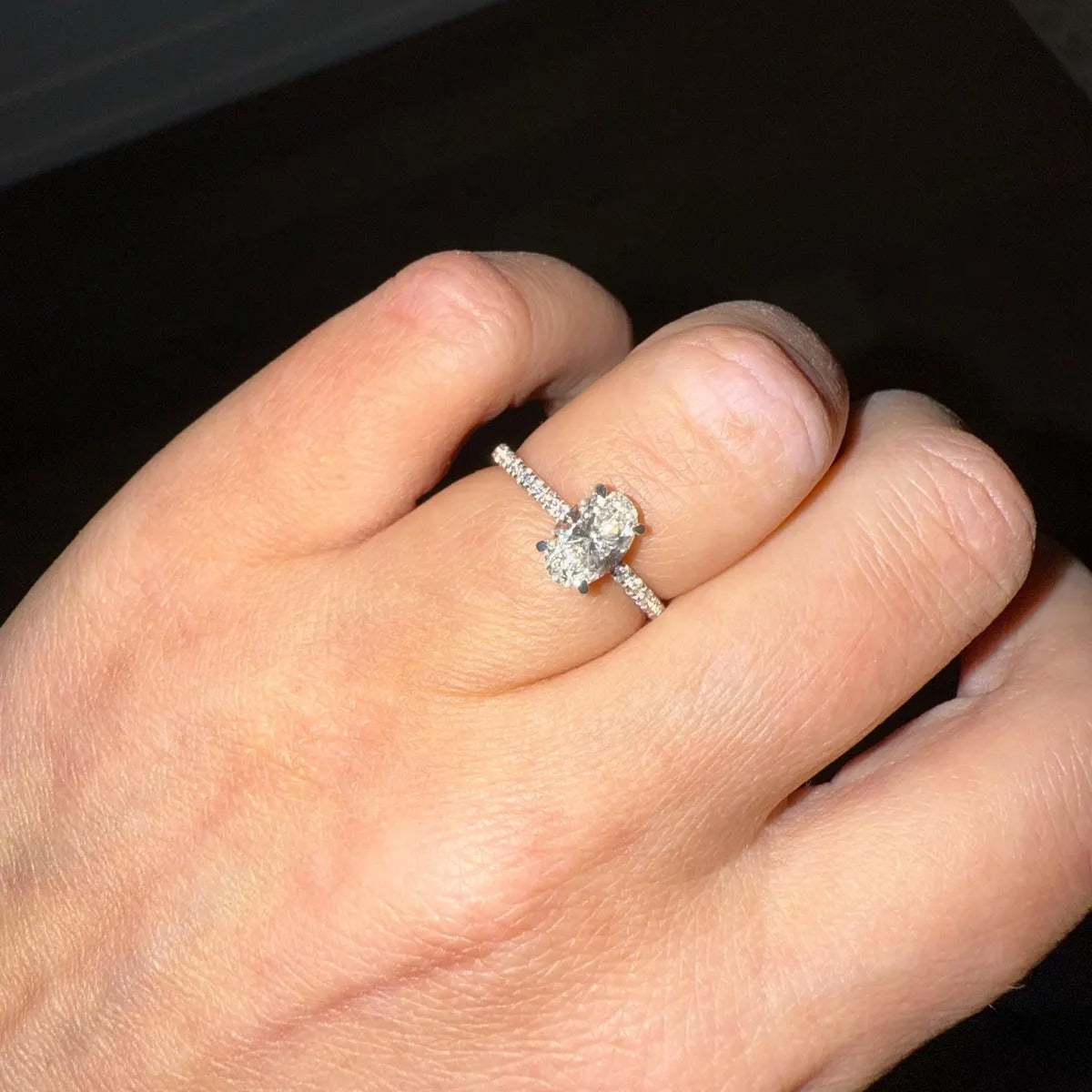 Certified Oval Lab Grown Diamond Engagement Ring: Hidden Halo Pave Band