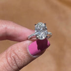 Certified Oval Lab Grown Diamond Engagement Ring: Hidden Halo Pave Band
