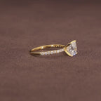 Princess Cut Lab Grown Diamond Engagement Ring, Solid Gold Solitaire Ring, Pave Band Jeweler