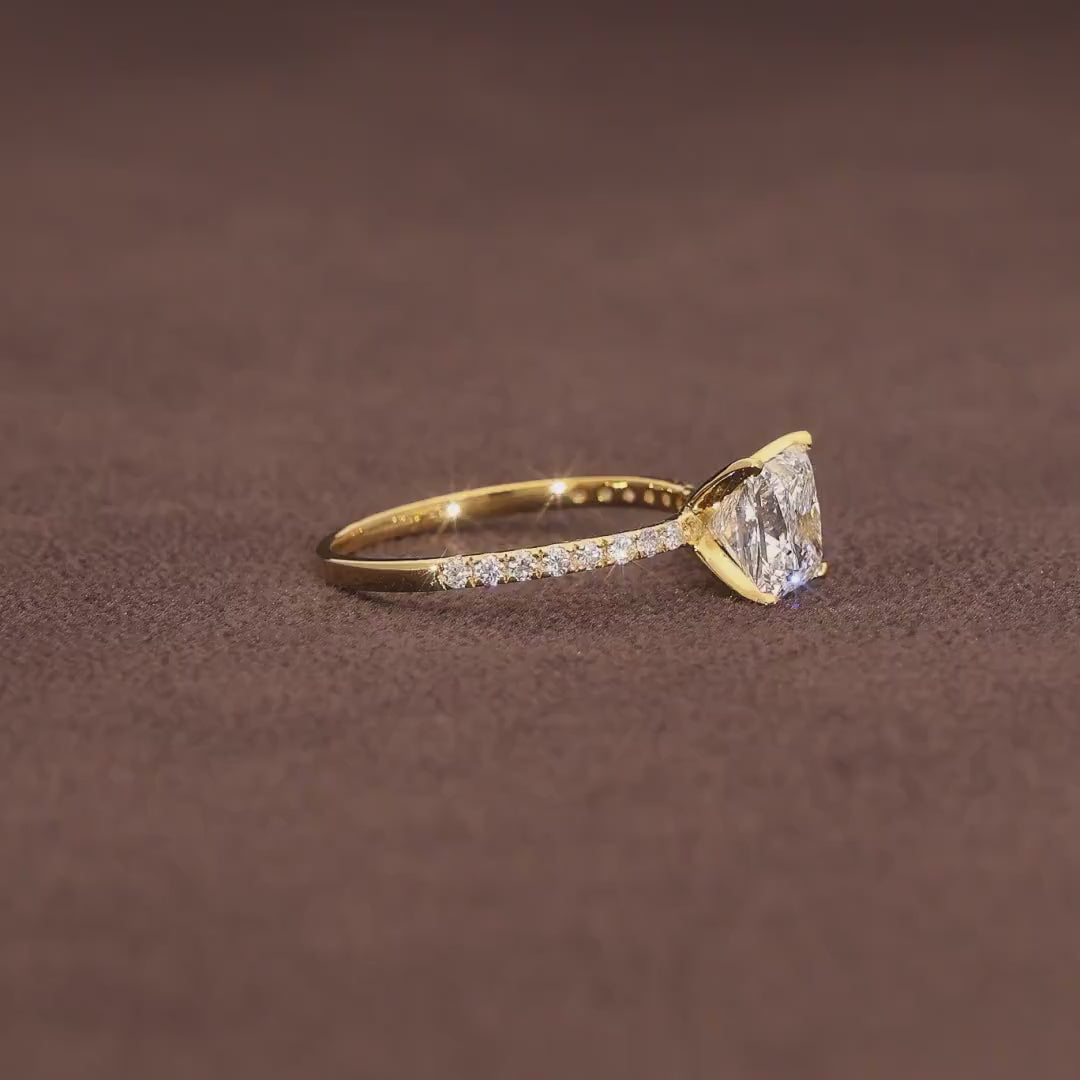 Princess Cut Lab Grown Diamond Engagement Ring, Solid Gold Solitaire Ring, Pave Band Jeweler