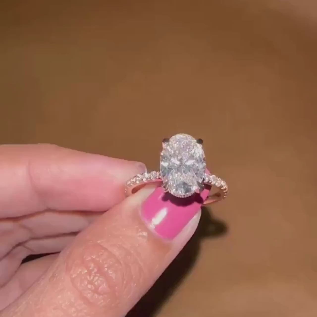 3.18 Carat Oval Lab Grown Diamond Engagement Ring: Hidden Halo, Certified Diamond Ring