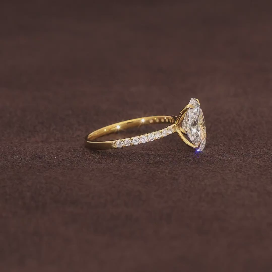 1-5CT Oval Cut Lab Grown Diamond Engagement Ring 14K Solid Gold Pave Anniversary Rings